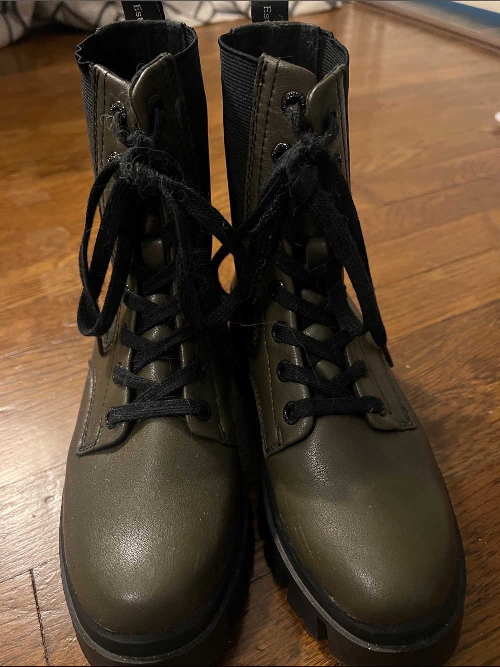 Chunky Combat Boots in Olive Green and Black